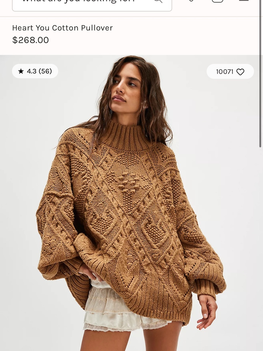 Free People Camel Cable Knit Oversized Pullover